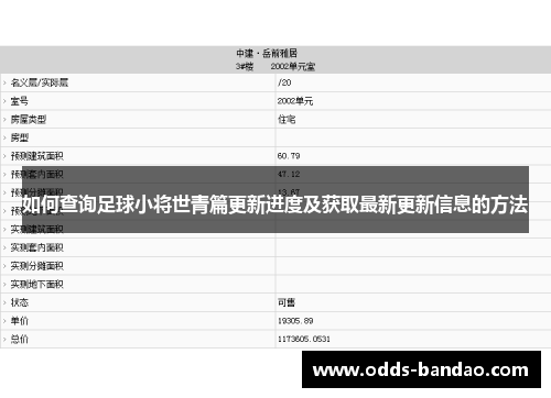 如何查询足球小将世青篇更新进度及获取最新更新信息的方法